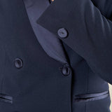 Abito donna doppiopetto con rever in raso e bottoni rivestiti. Eleganza senza tempo AB003477 BLU ARTIGLI