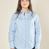 Camicia donna in cotone con applicazioni di pietre. CA002958 CELESTE ARTIGLI