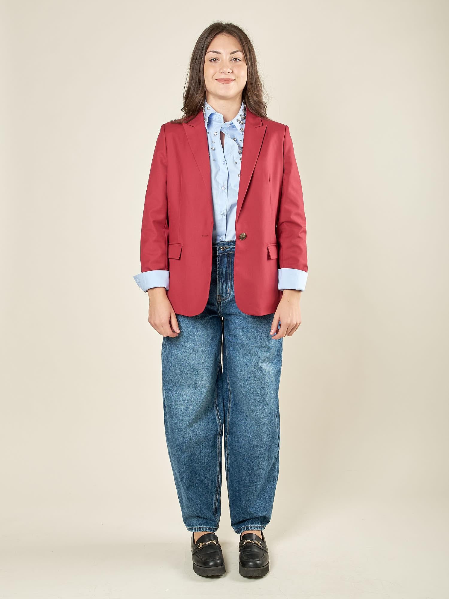 Giacca donna monopetto. Petto a lancia, bottone a contrasto e tasche a pattin GI003118 BORDEAUX ARTIGLI