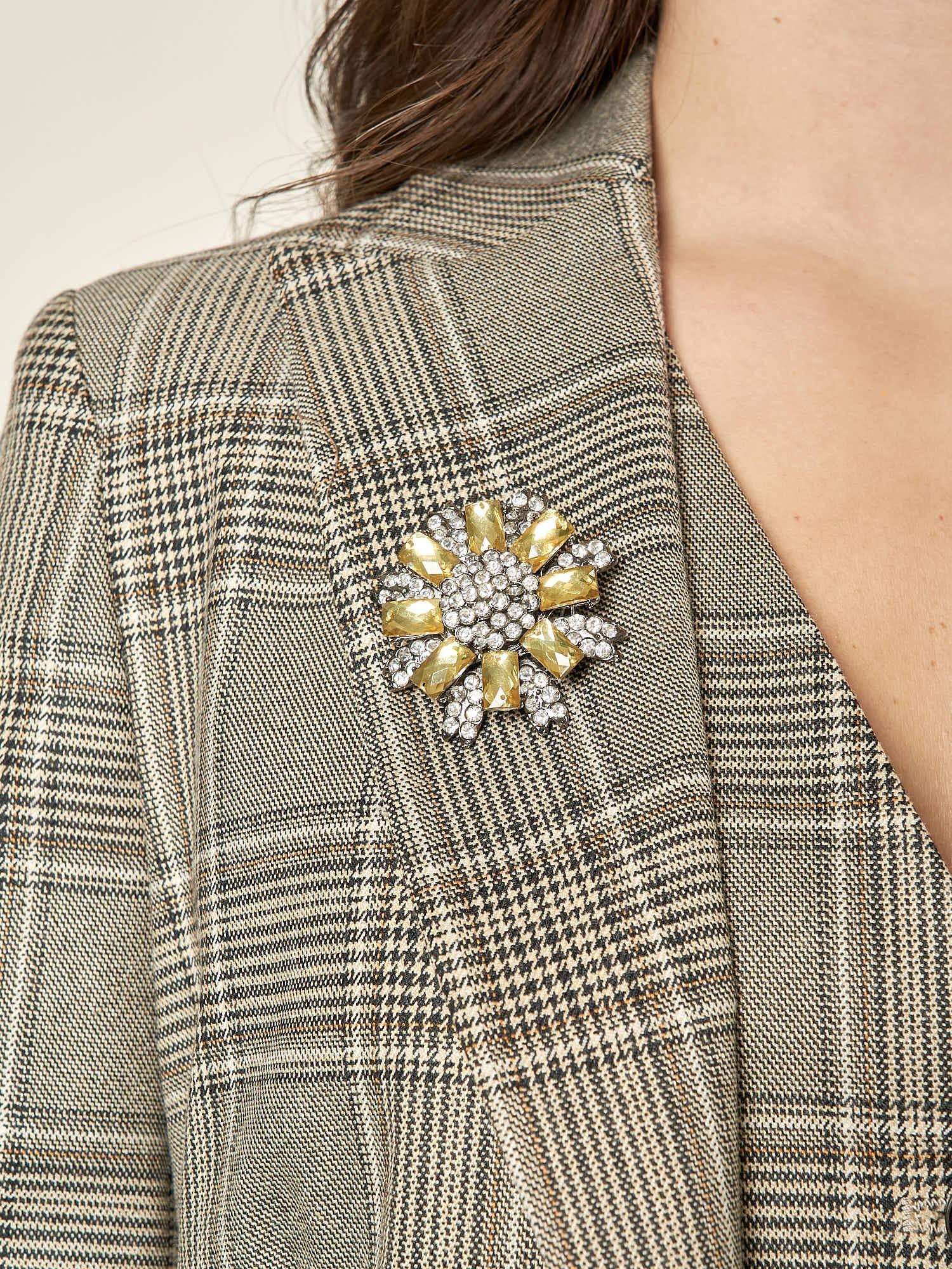 Giacca donna monopetto in Principe di Galles. Eleganza sartoriale e femminilità contemporanea. GI003812 BEIGE/MORO ARTIGLI