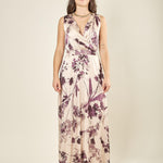 Abito lungo incrociato con scollo a V. AB003655 AVORIO/TROPEA ARTIGLI