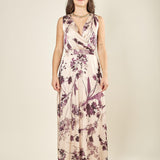 Abito lungo incrociato con scollo a V. AB003655 AVORIO/TROPEA ARTIGLI