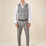 Gilet da Uomo Doppio Petto in Tessuto Gessato  Eleganza Sartoriale con Tasche a Frisi OE12W5I01 GRIGIO OVER-D
