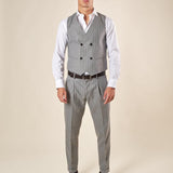 Gilet da Uomo Doppio Petto in Tessuto Gessato  Eleganza Sartoriale con Tasche a Frisi OE12W5I01 GRIGIO OVER-D