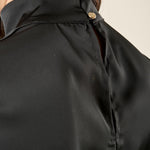 Abito donna corto in raso. Maniche lunghe, effetto portafoglio. AB003442 NERO ARTIGLI