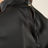 Abito donna corto in raso. Maniche lunghe, effetto portafoglio. AB003442 NERO ARTIGLI