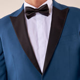 Abito classico cerimonia giacca rever a lancia in raso uomo. TM/NAPOLIPRL PETROLIO ITALIAN FORMAT