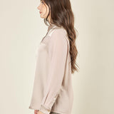 Camicia donna in georgette con inserti in raso. Bottoncini e polsini in raso. CA003056 TORTORA ARTIGLI