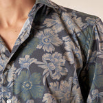 Camicia Uomo Stretch Manica Lunga fantasia floreale con collo francese. OE1F2E5C12 MILITARE OVER-D