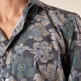 Camicia Uomo Stretch Manica Lunga fantasia floreale con collo francese. OE1F2E5C12 MILITARE OVER-D