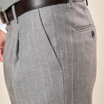Pantalone da Uomo Gessato con Pence  Tasche allAmericana e Risvolto, Vestibilità Comoda OE1F2W5P24 GRIGIO OVER-D