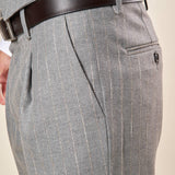 Pantalone da Uomo Gessato con Pence  Tasche allAmericana e Risvolto, Vestibilità Comoda OE1F2W5P24 GRIGIO OVER-D