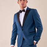 Abito classico cerimonia giacca rever a lancia in raso uomo. TM/NAPOLIPRL PETROLIO ITALIAN FORMAT