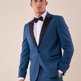 Abito classico cerimonia giacca rever a lancia in raso uomo. TM/NAPOLIPRL PETROLIO ITALIAN FORMAT