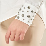 Camicia donna in cotone con pietre sui polsi. Manica lunga, bottoni tono su tono. CA003361 PANNA ARTIGLI