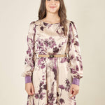 Abito donna corto in fantasia. Maniche lunghe, girocollo ed elastico in vita. AB003305 AVORIO/TROPEA ARTIGLI