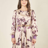 Abito donna corto in fantasia. Maniche lunghe, girocollo ed elastico in vita. AB003305 AVORIO/TROPEA ARTIGLI