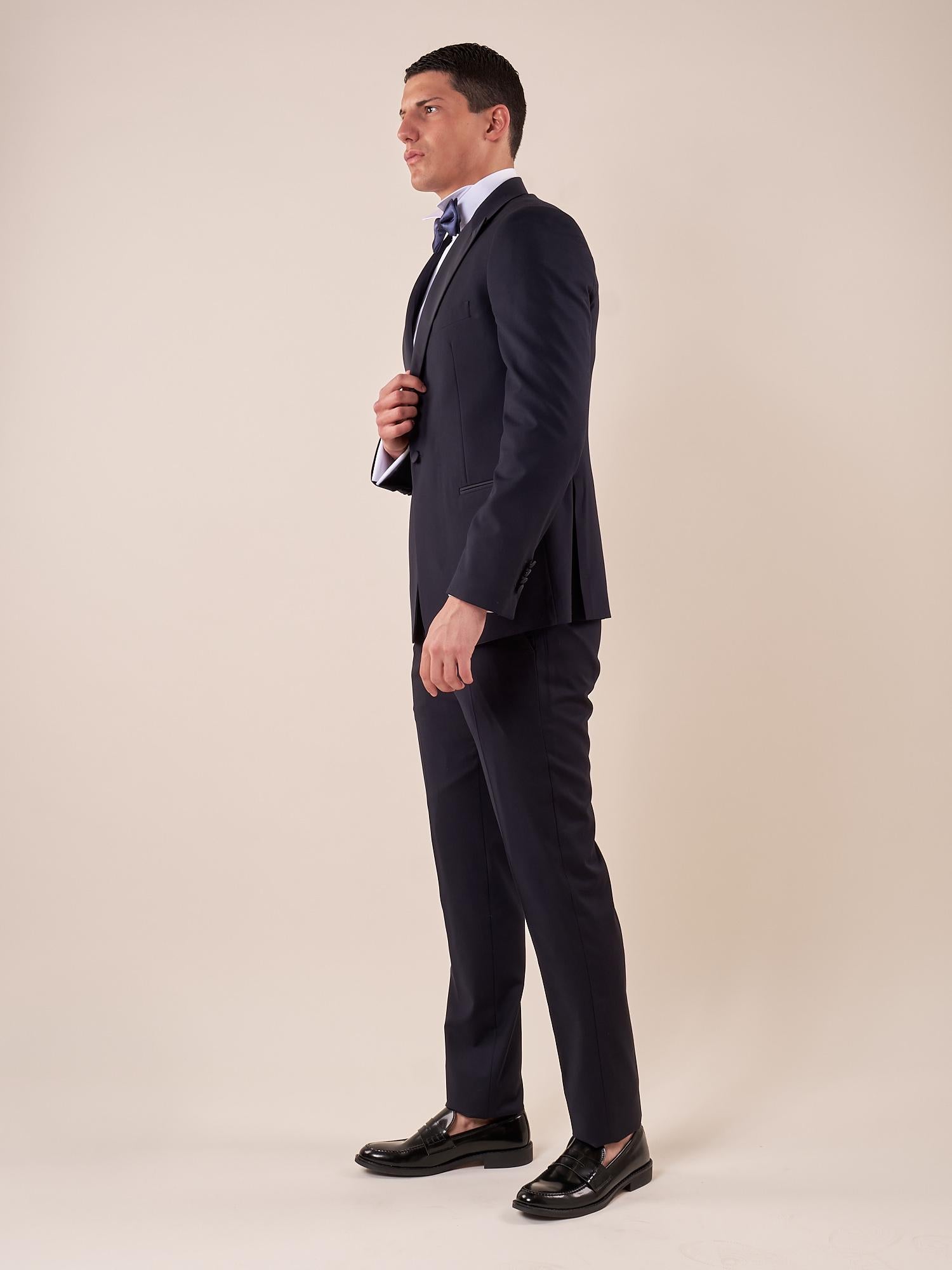 Abito classico cerimonia giacca rever a lancia in raso uomo. TM/NAPOLIPRL BLU ITALIAN FORMAT