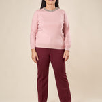 Pantalone Donna Curvy in Punto Milano  Modello Zampetta alla Caviglia con Tasca America. F646YBFFABIA AMARONE Lizalù