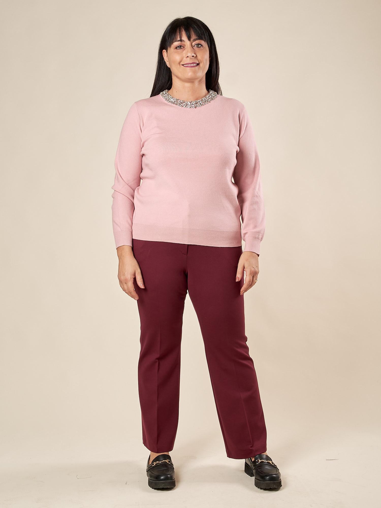 Pantalone Donna Curvy in Punto Milano  Modello Zampetta alla Caviglia con Tasca America. F646YBFFABIA AMARONE Lizalù