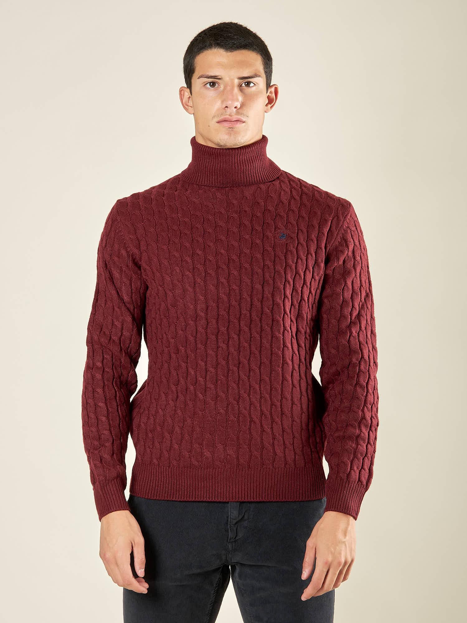 Maglia Uomo Invernale Dolcevita a Trecce. Eleganza e Comfort Termico. M431719 BORDEAUX BEVERLY HILLS POLO CLUB
