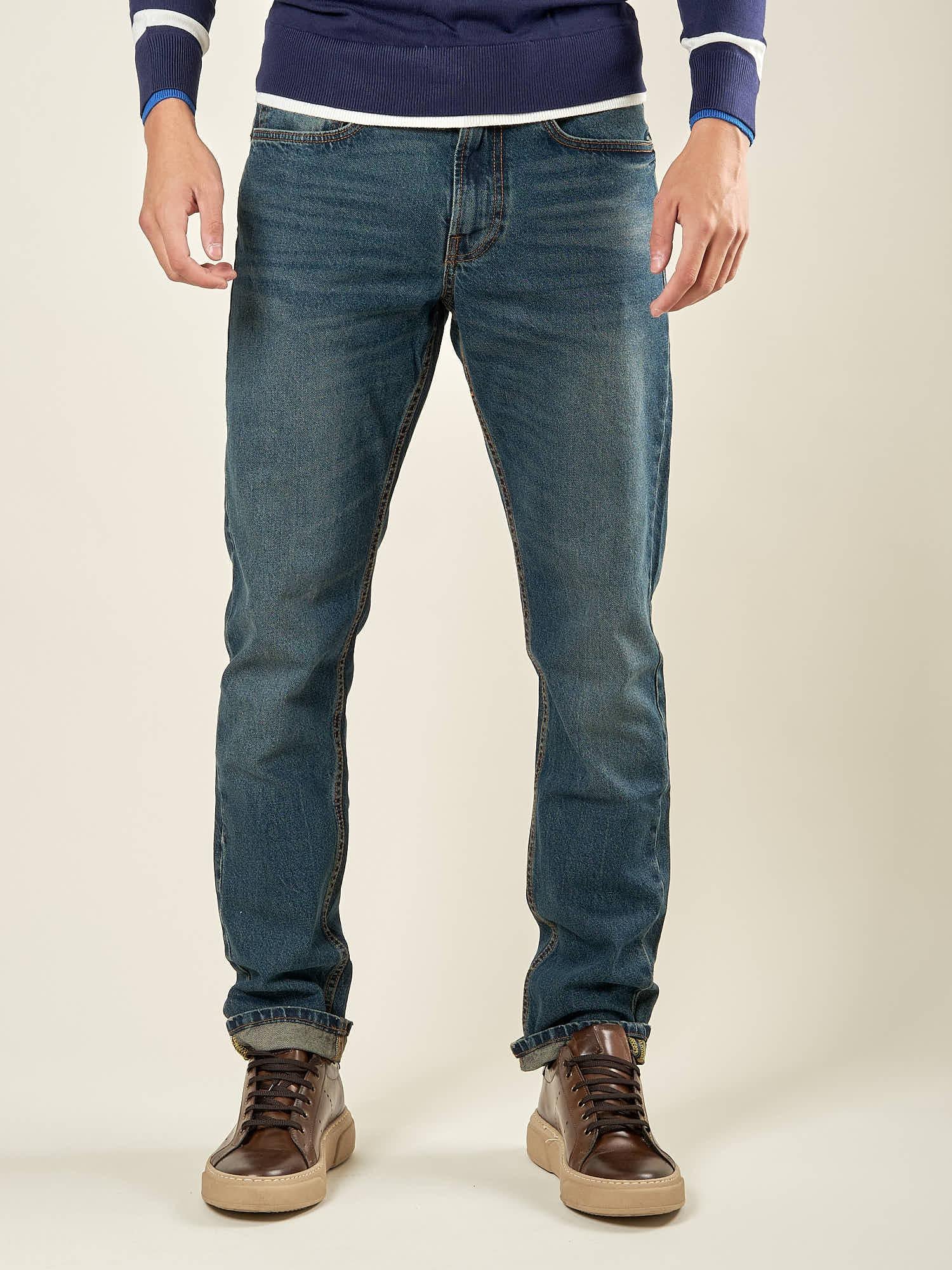Jeans Uomo 5 Tasche Regular Fit Lavaggio Scuro. M49304 DENIM GUY