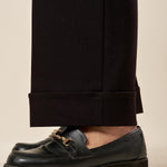 Pantalone Donna Curvy in Punto Milano  Palazzo Dritto alla Caviglia con Risvoltone. F646YBFAMORE NERO Lizalù