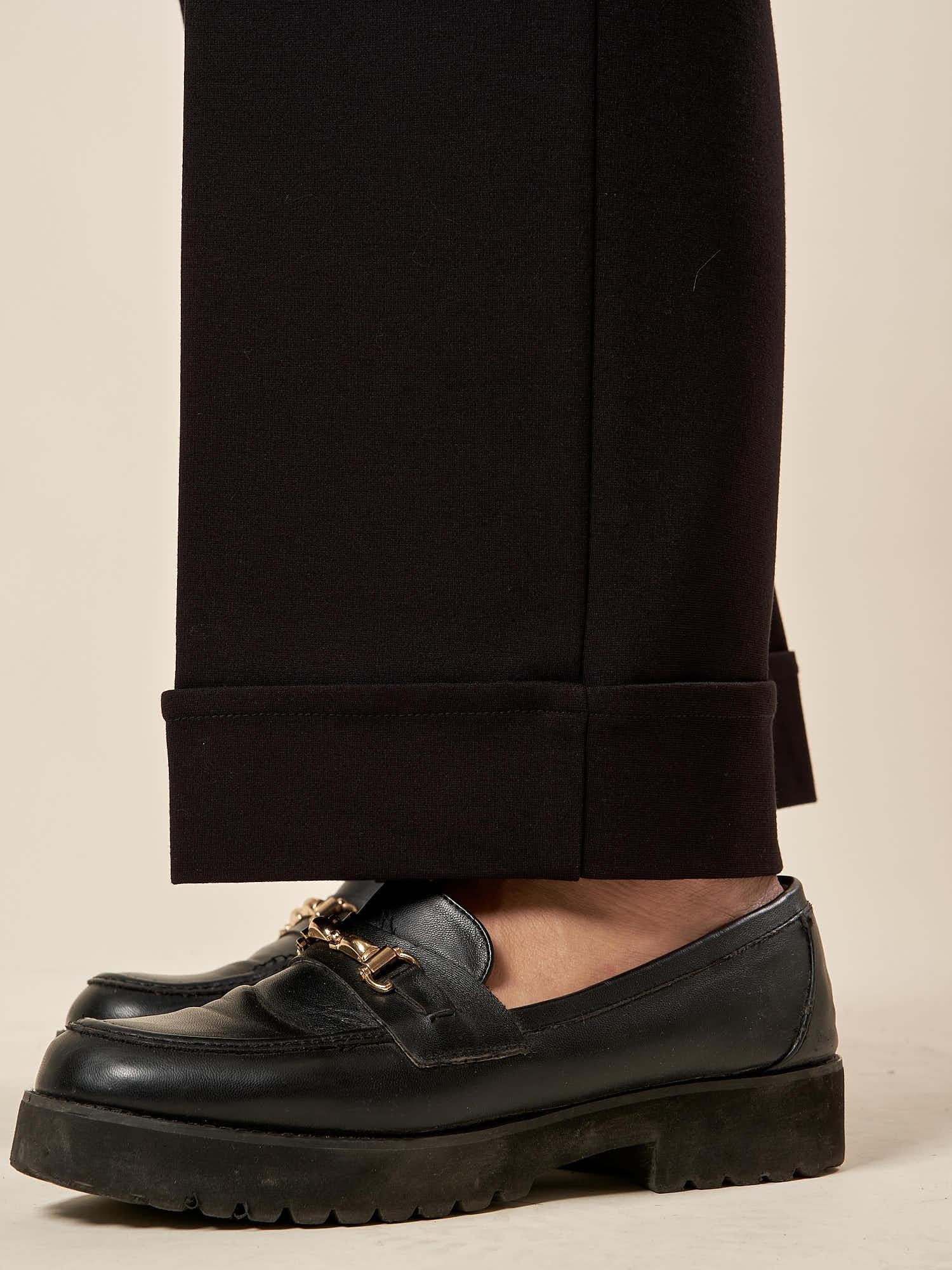 Pantalone Donna Curvy in Punto Milano  Palazzo Dritto alla Caviglia con Risvoltone. F646YBFAMORE NERO Lizalù