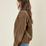 Bomber donna effetto scamosciato. Zip frontale, tasche a filetto e collo a camicia. HM2513 CAFFE FORGET-ME-NOT