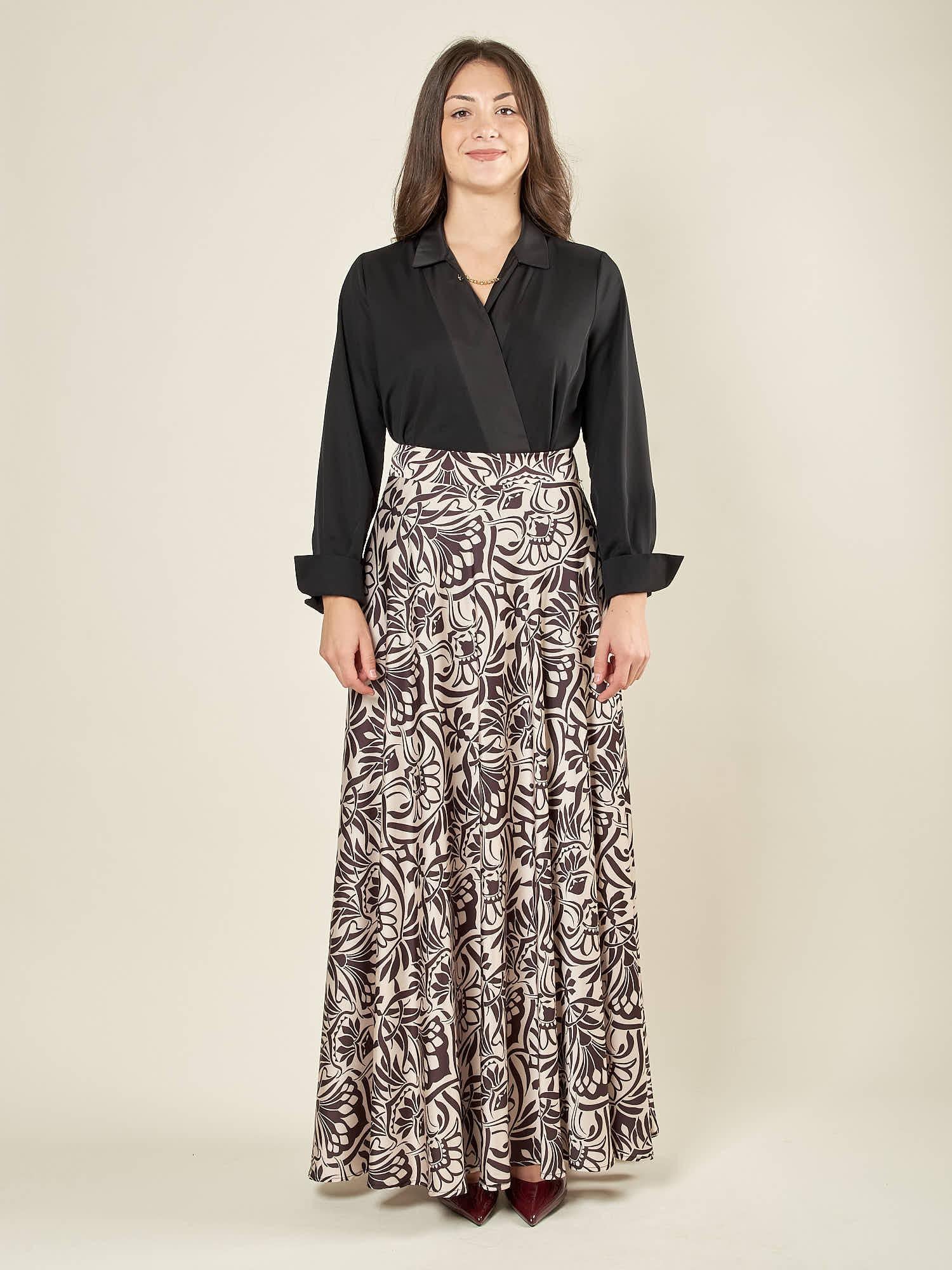 Gonna donna lunga in fantasia nero e avorio. GO003250 NERO/AVORIO ARTIGLI