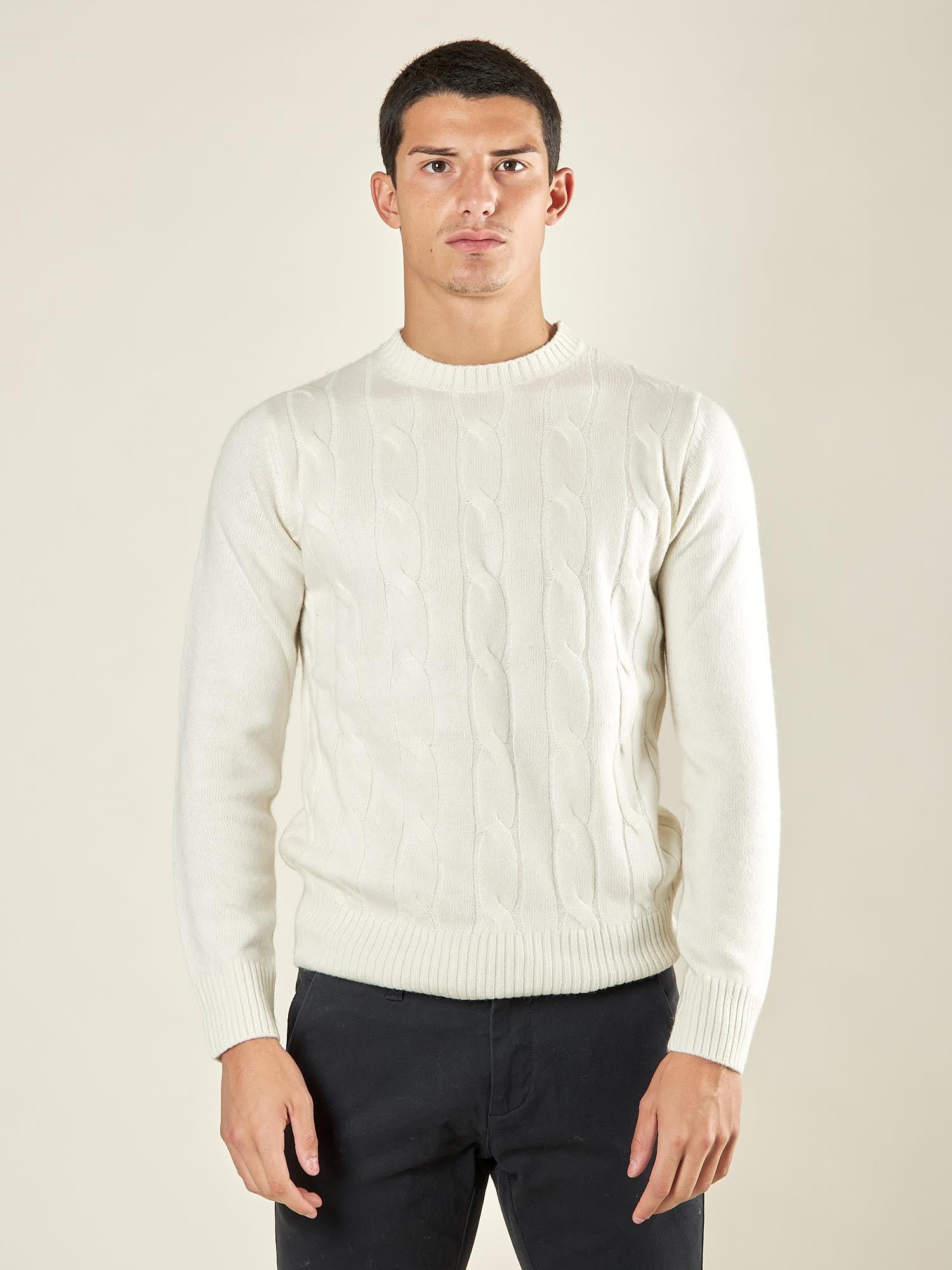 Maglia Uomo in Misto Cashmere a Trecce. Eleganza e Comfort per Ogni Occasione. CON4209225 ECRU CONSENSO