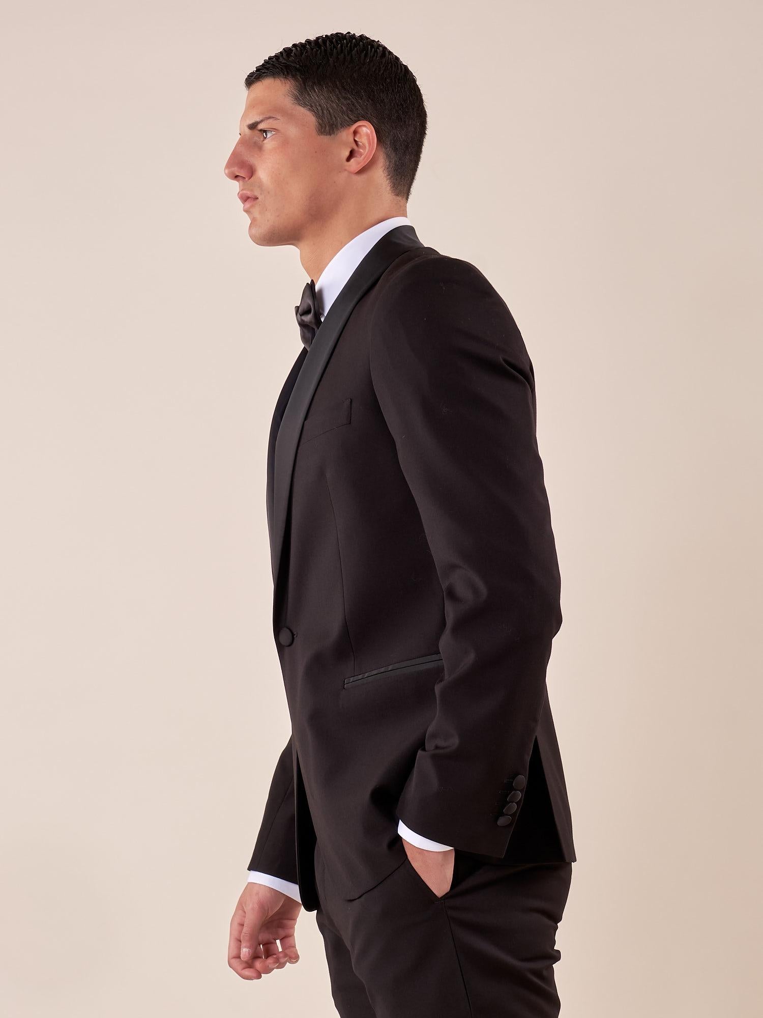 Abito smoking cerimonia elegante giacca monopetto uomo TM/NAPOLIPRS NERO ITALIAN FORMAT