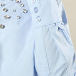 Camicia donna in cotone con applicazioni di pietre. CA002958 CELESTE ARTIGLI