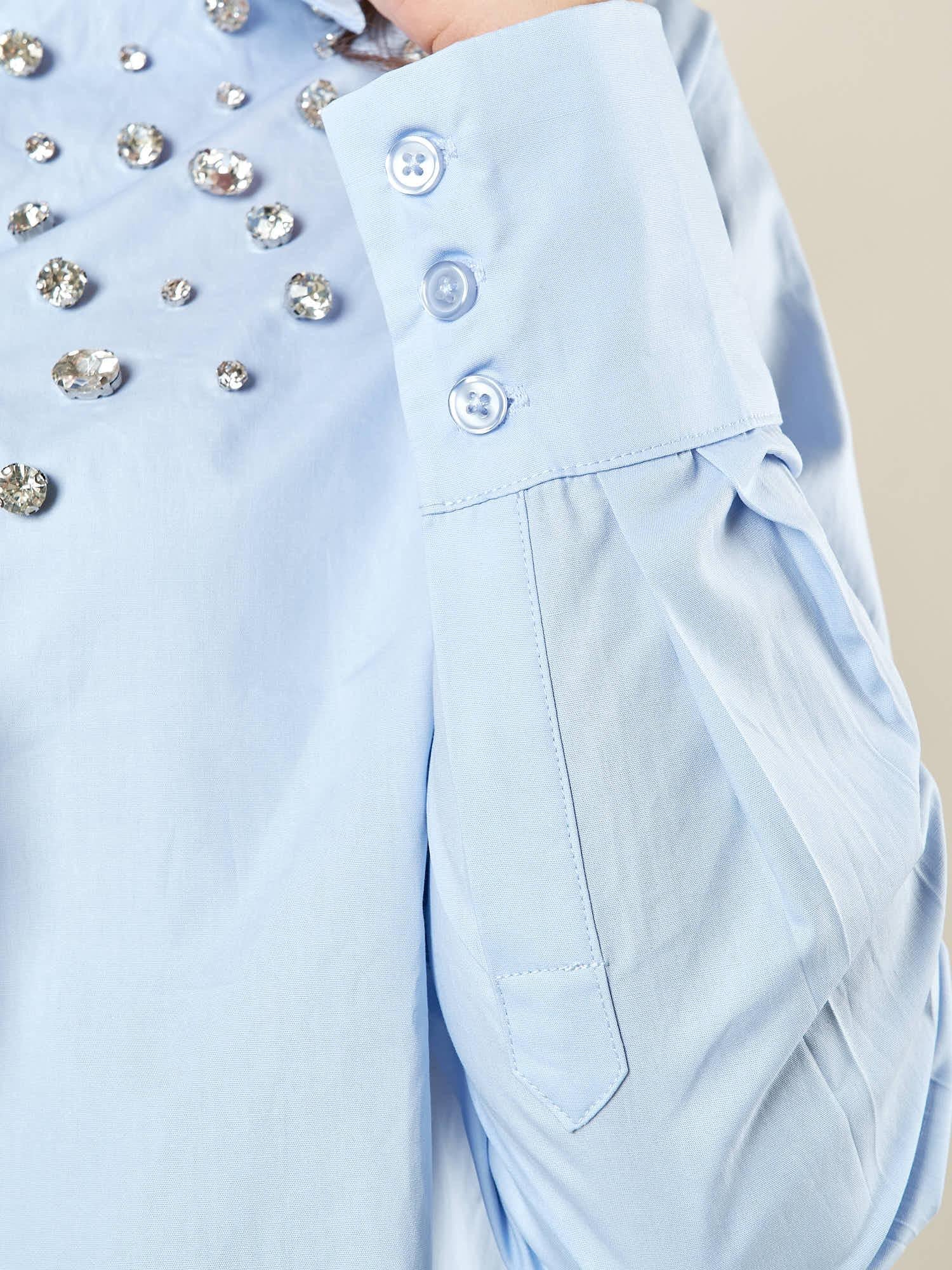 Camicia donna in cotone con applicazioni di pietre. CA002958 CELESTE ARTIGLI