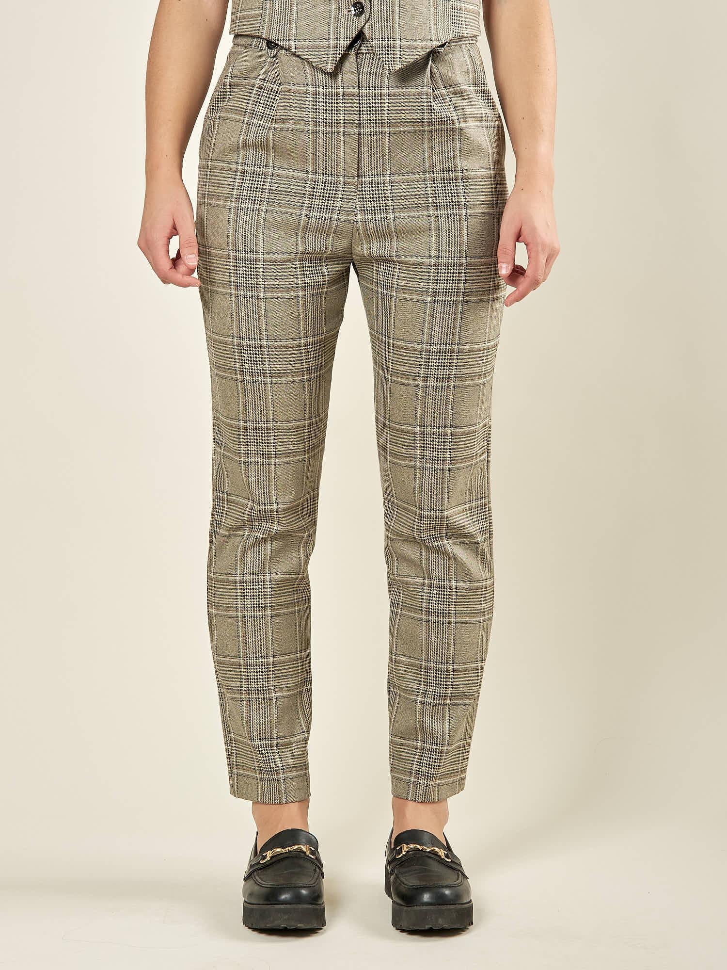 Pantalone donna in Principe di Galles. Eleganza sartoriale e vestibilità confortevole. PA003808 BEIGE/MORO ARTIGLI