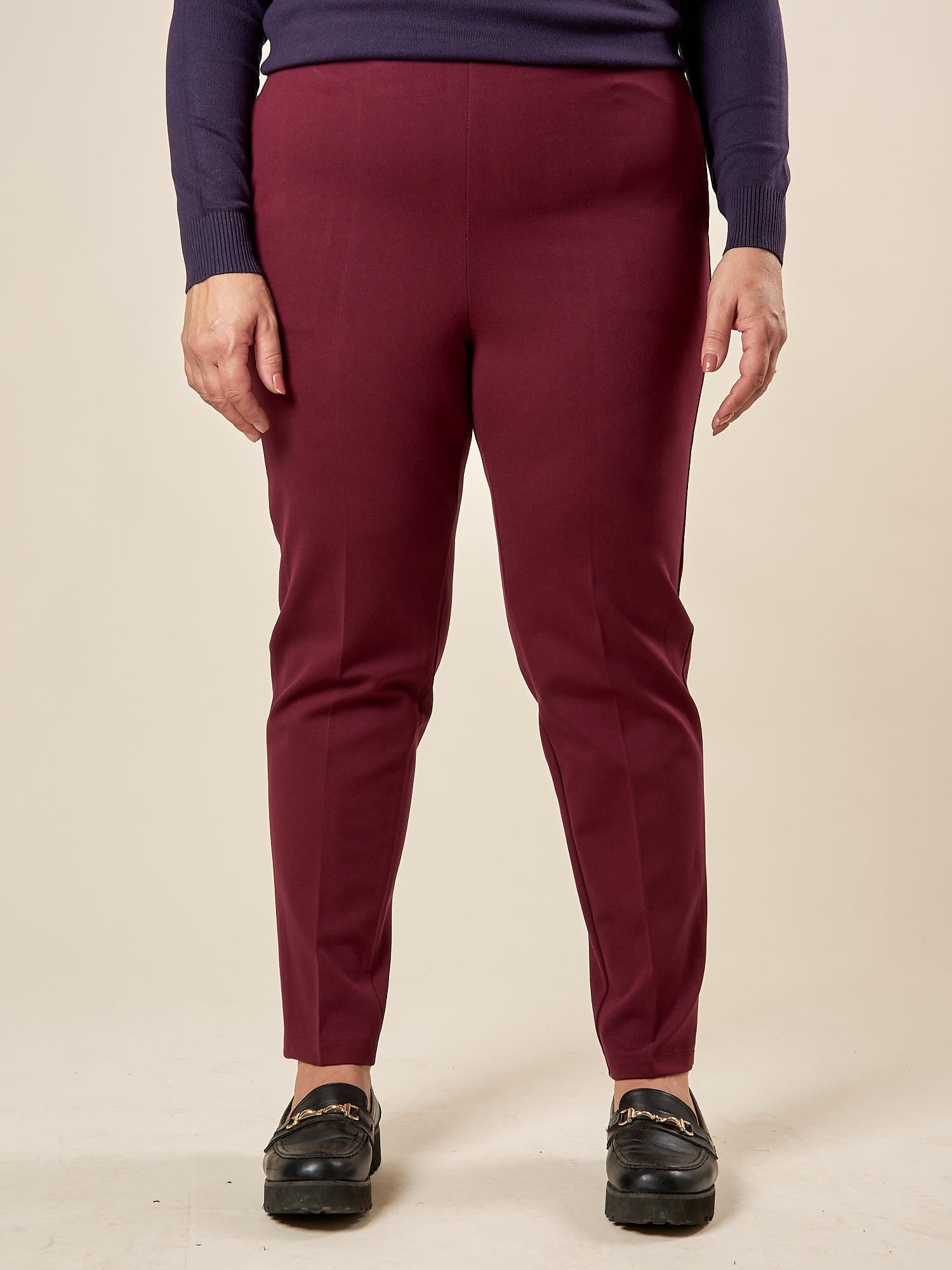 Pantalone Donna Curvy in Punto Milano  Vestibilità a Sigaretta, Tasche a Filetto, Lunghezza alla Caviglia. F708YBFAGGIA AMARONE Lizalù