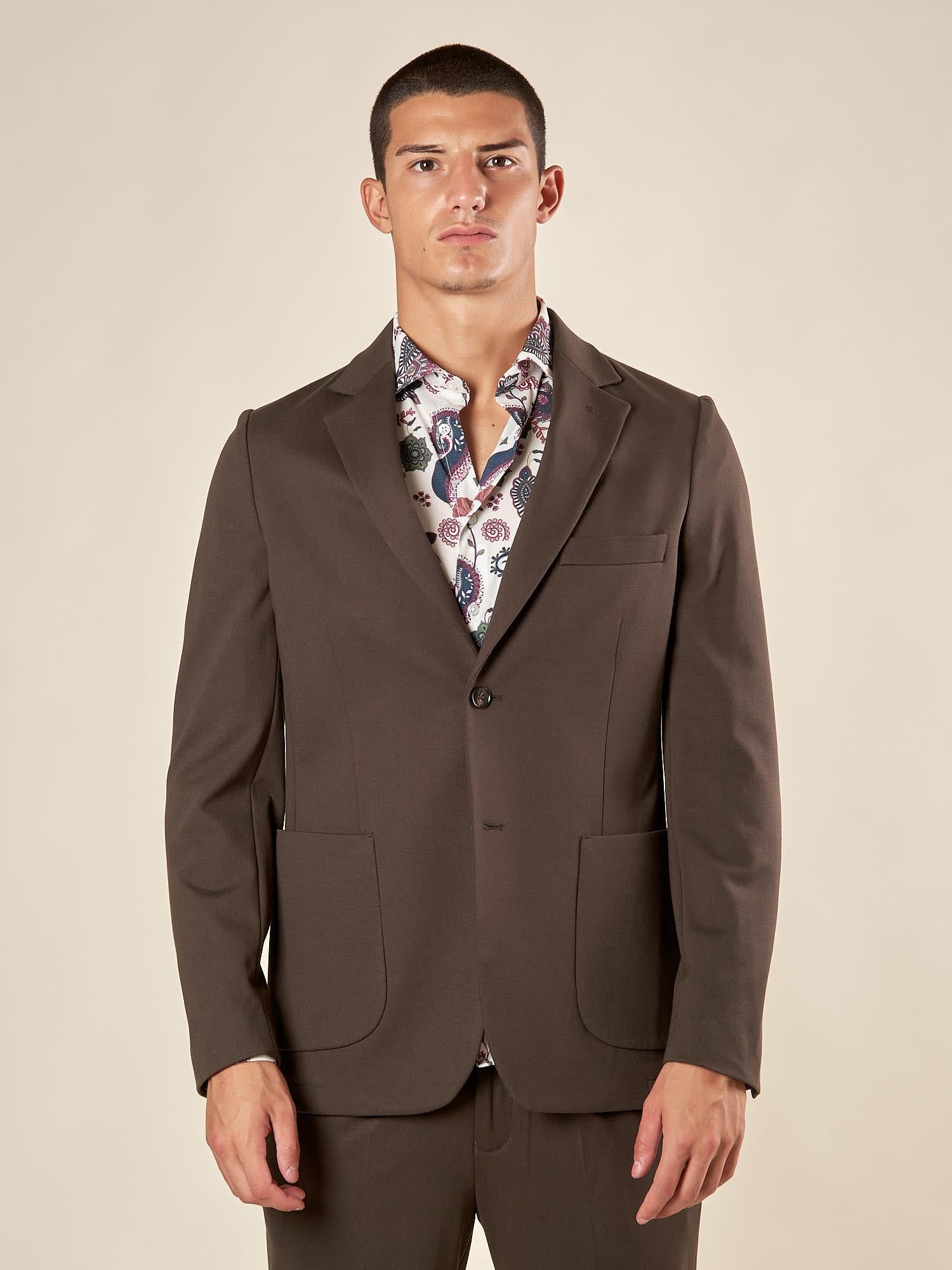 Giacca da Uomo in Tessuto Punto Milano Comfort Elegante con Tasche a Toppa. GAI1621H VERDE HAMAKI-HO