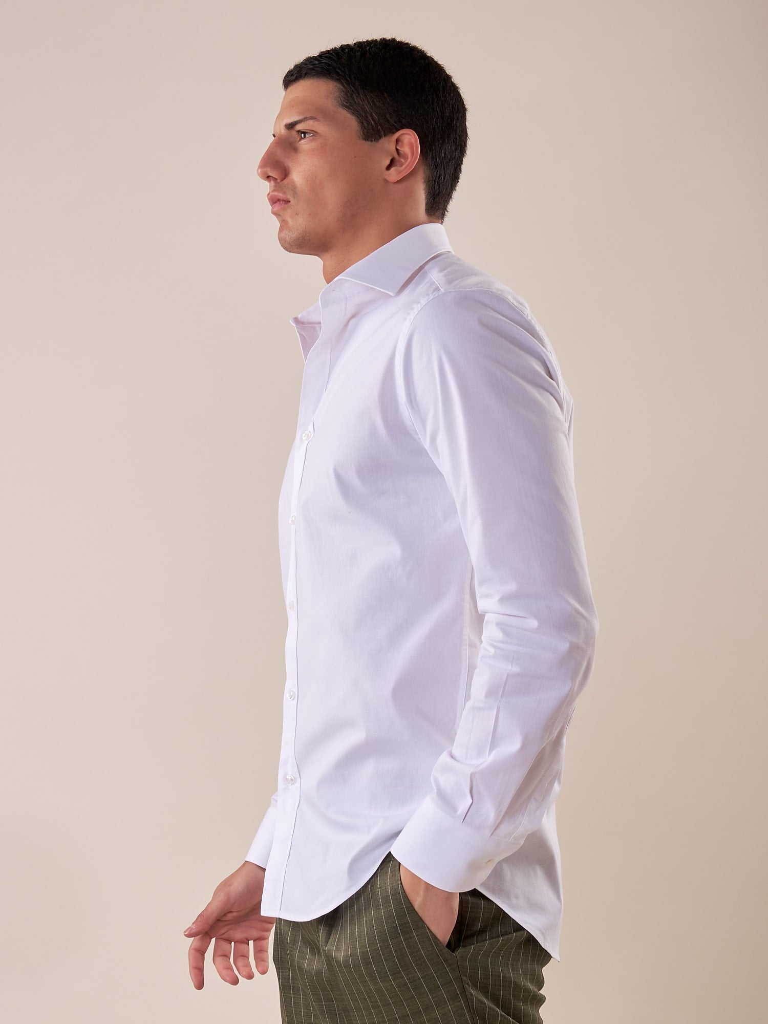 Camicia in cotone elasticizzatoa slim collo francese con riprese uomo. FBSOFT BIANCO FB Uomo 