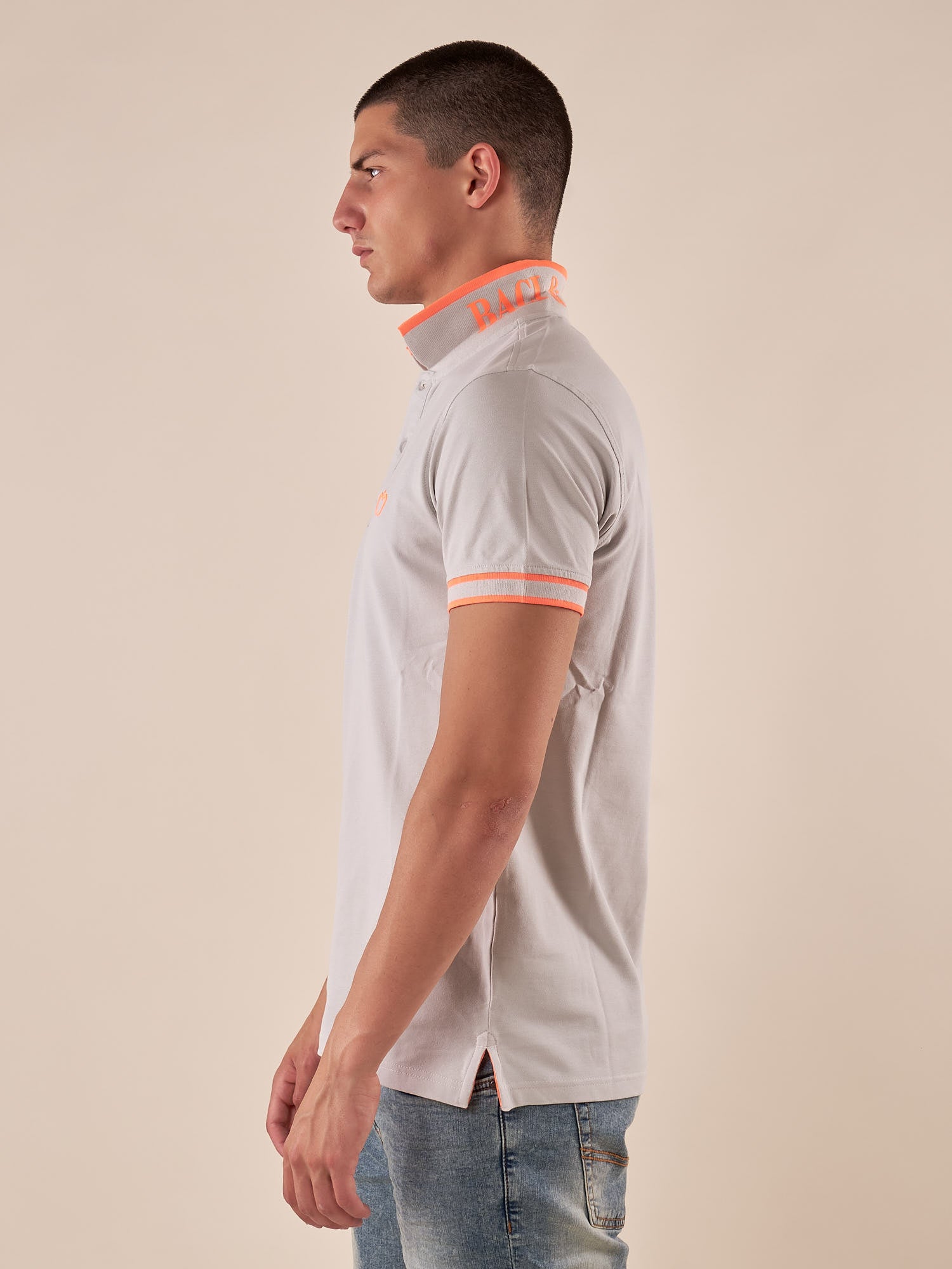 Polo Uomo in Cotone Piquet a Manica Corta con Dettagli Fluo e Logo sul Colletto. BAM1421 GREY LIGHT BACI & ABBRACCI Uomo 