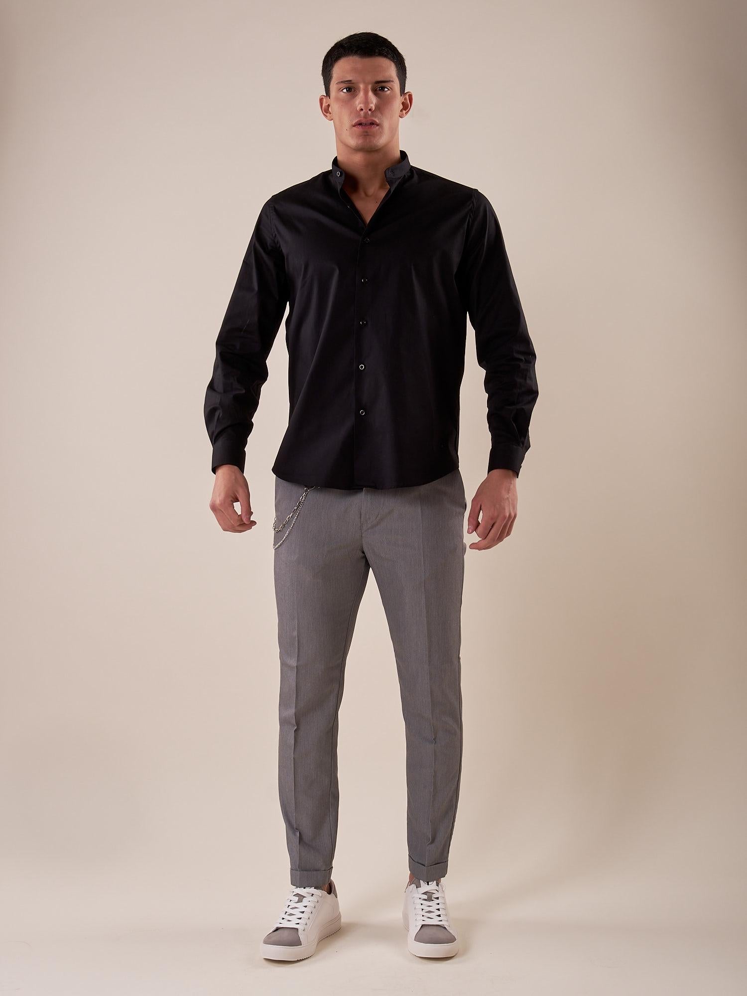 Camicia Manica lunga cotone elasticizzato modello alla coreana uomo. OC1S2S5C02 NERO OVER-D 