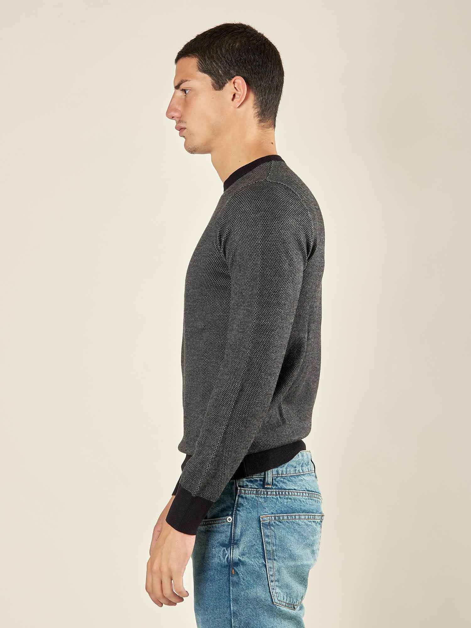 Maglia Uomo Girocollo Manica Lunga in Misto Viscosa con Micro Disegno CON/4034225 BLACK CONSENSO 
