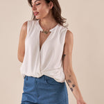 Blusa donna in crepe con elastico al fondo e giromanica. BL002332 PANNA ARTIGLI 