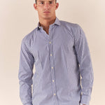 Camicia da uomo a righe in cotone elasticizzato manica lunga vestibilità regular con riprese sul retro. CE1270H BLU HAMAKI-HO 