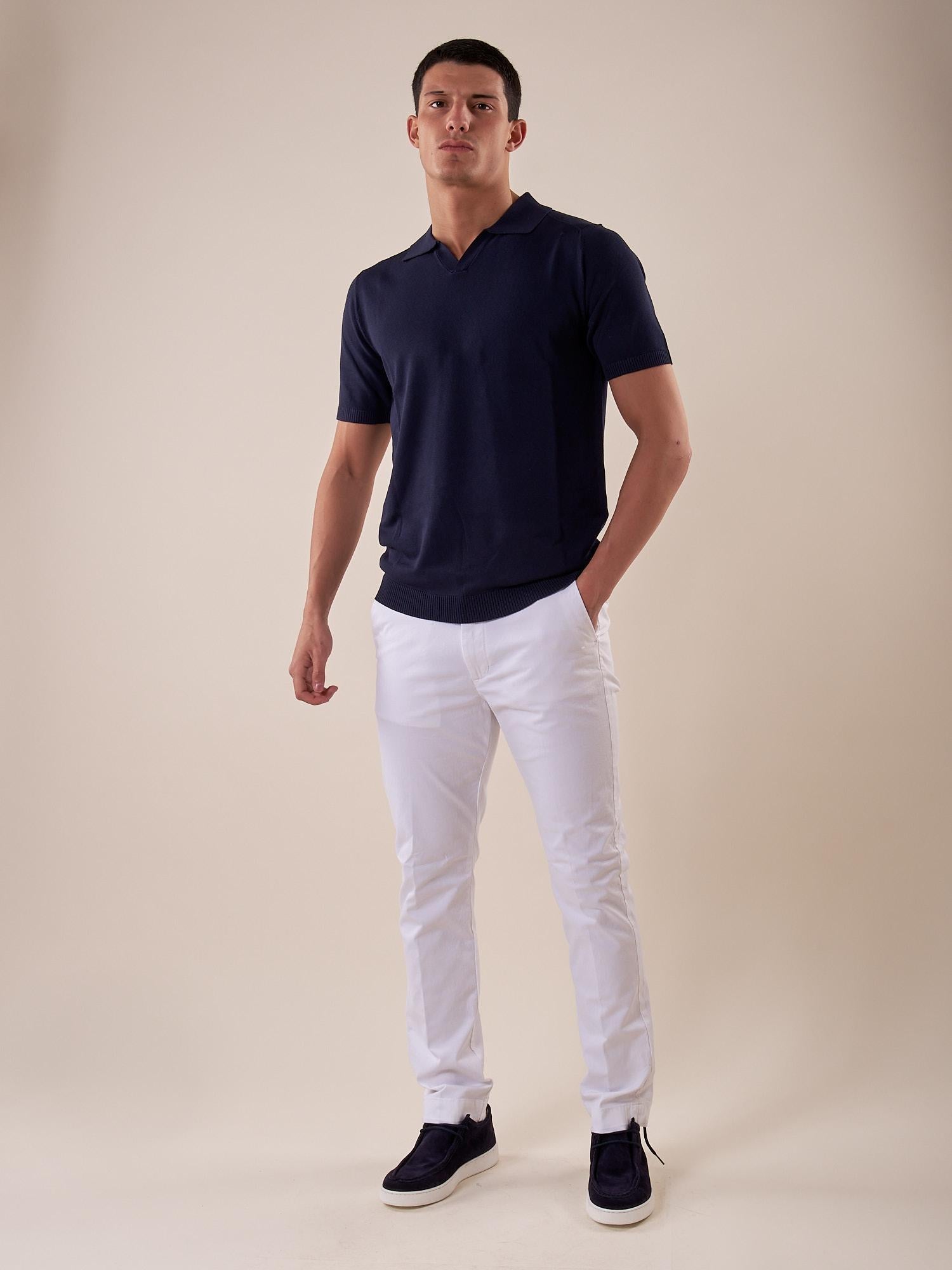 Polo manica corta collo derby viscosa tessuto crepe finezza 12 uomo. CON2152125 NAVY CONSENSO 