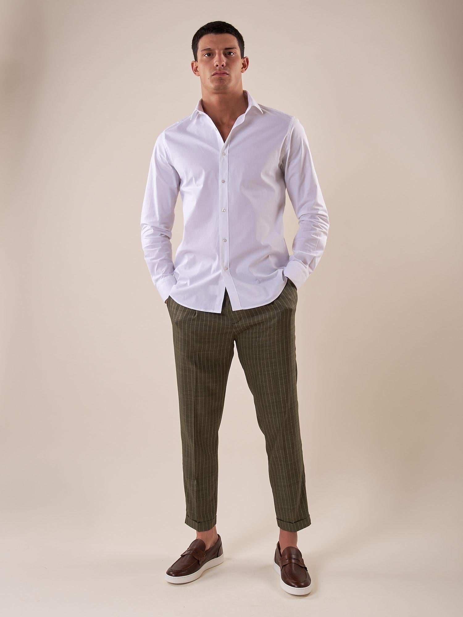 Camicia in cotone elasticizzatoa slim collo francese con riprese uomo. FBSOFT BIANCO FB Uomo 