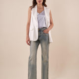 Jeans Donna lungo con strass sulle tasche e fondo sfrangiato. DE002424 DENIM ARTIGLI 