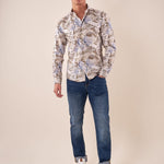 Camicia manica linga misto lino fantasia uomo, DM9391 BEIGE DATCH 