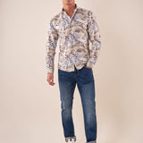 Camicia manica linga misto lino fantasia uomo, DM9391 BEIGE DATCH 