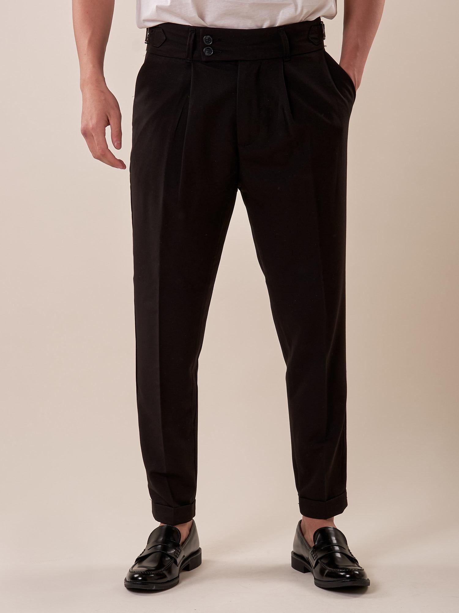 Pantalone doppio bottone tasca america con fibbie laterali uomo. GPE511 NERO BLACKSUNDAY 