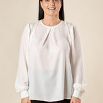 Blusa Donna Curvy Girocollo  Manica Lunga con Dettaglio Gioiello e Pience Frontali. F196YBFPEG PANNA Lizalù Donna 